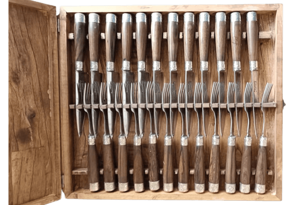 Caja Picnic Pesada Madera Y Alpaca X 12